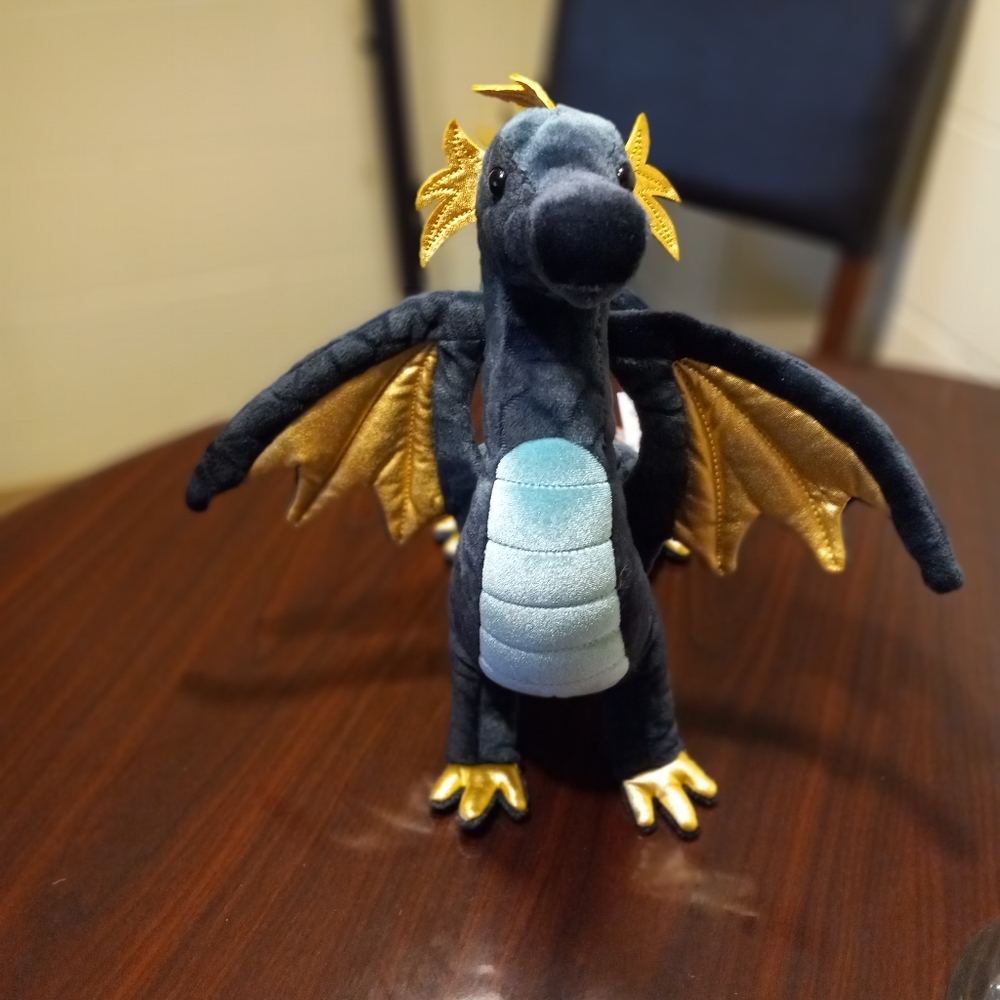Douglas Aragon Navy Dragon Plush Toy Stuffed Animal 16” Fantasy Wings Blue Gold